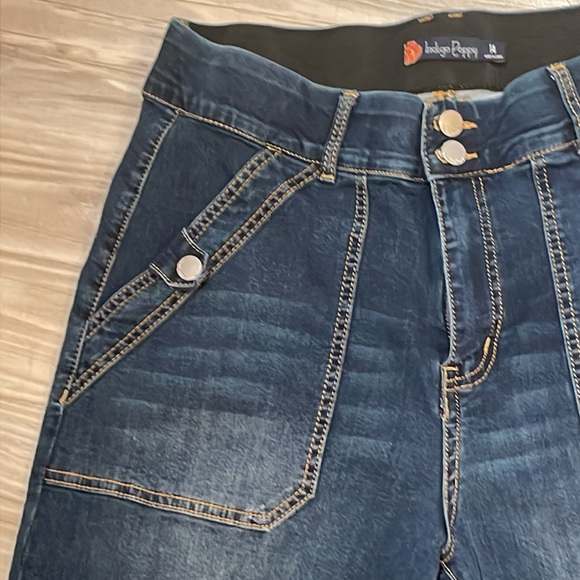 ADORABLE INDIGO POPPY WIDE LEG JEANS SZ 14 w/ BUILT IN TUMMY CONTROL WAIST BAND - Picture 4 of 11